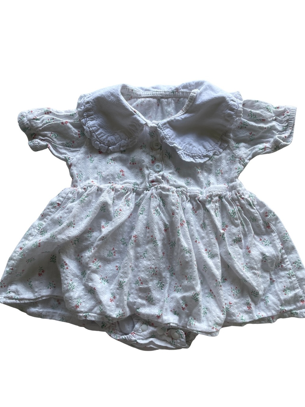 White Floral Baby romper with Ruffled Collar